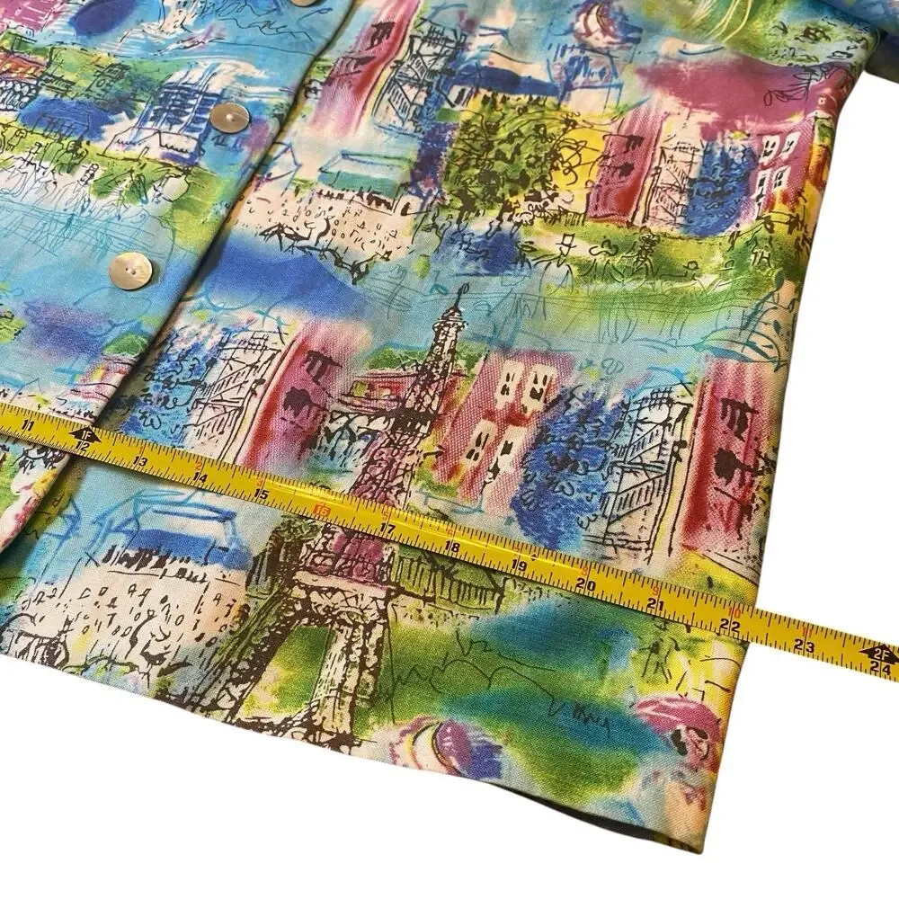 Coldwater Creek, Size Large, Colorful Paris Print Blazer, Linen Blend, Artsy - Picture 13 of 16